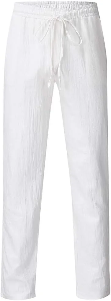 Slim Fit Dress Pants for Men 2023 Cotton Linen Casual Stylish Drawstring Elastic Waist Straight Leg Loose Trouser