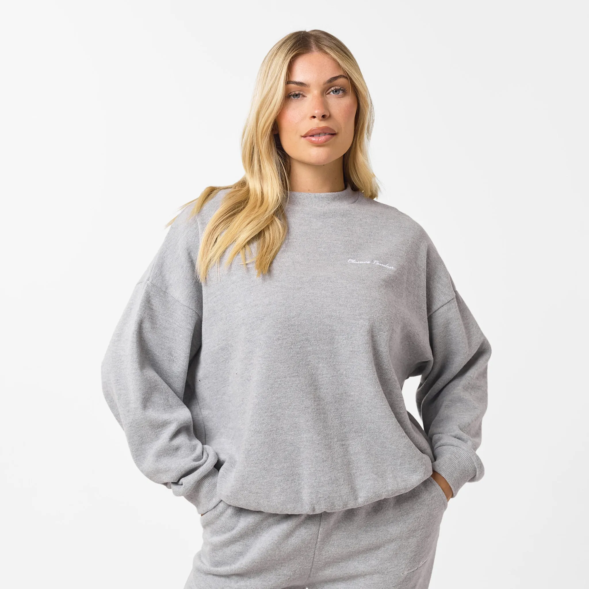 Soft Knit Crewneck Tracksuit | Grey Marl