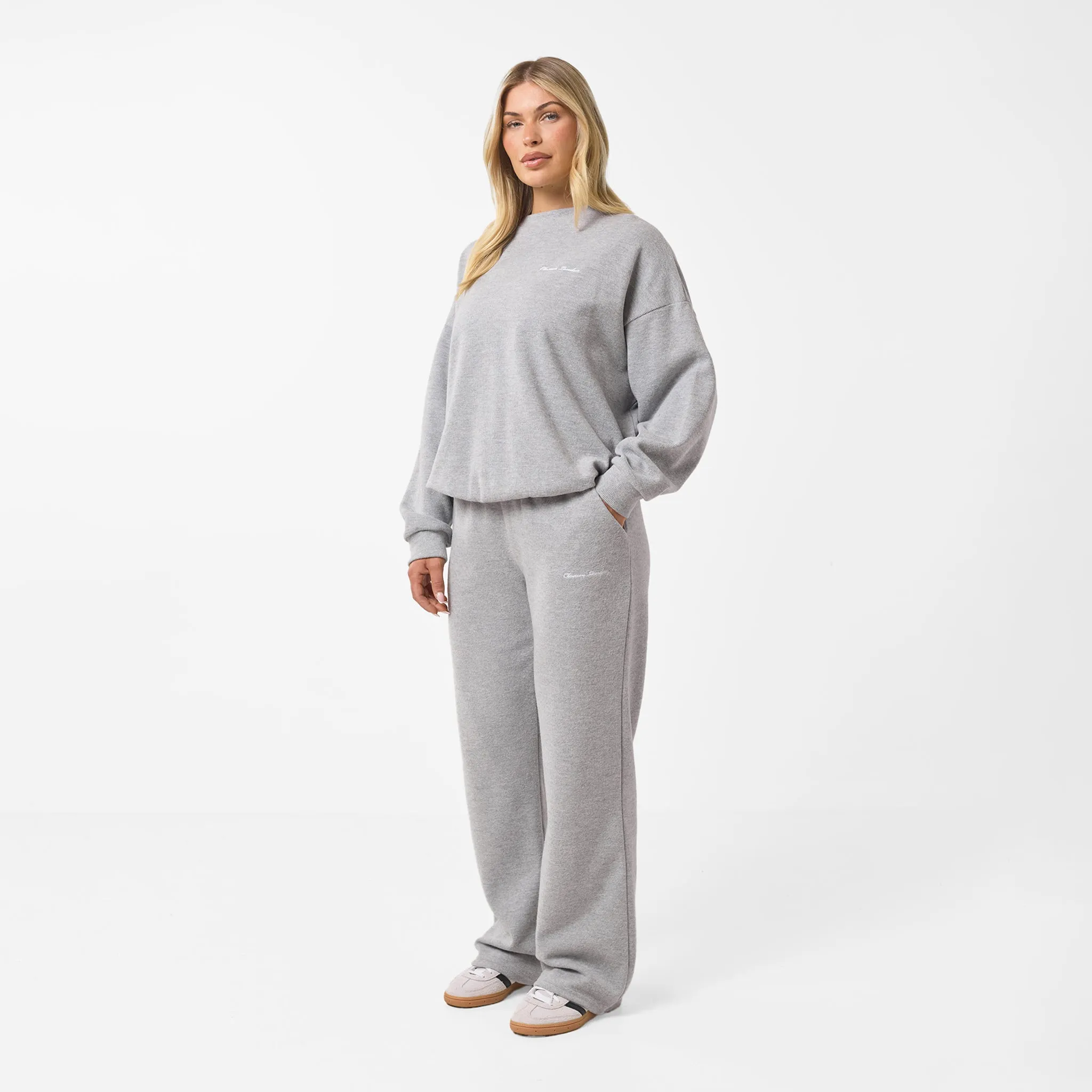 Soft Knit Crewneck Tracksuit | Grey Marl