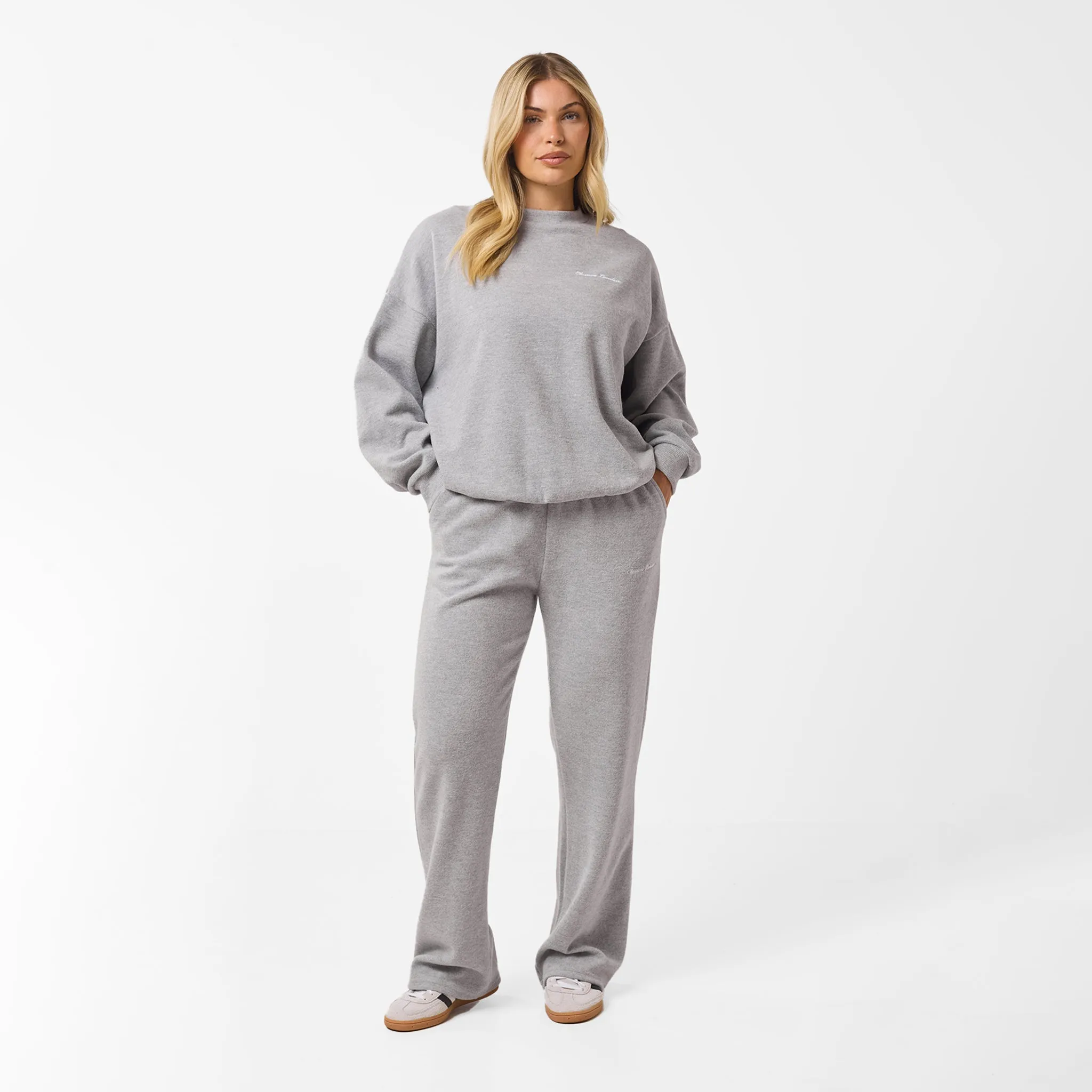 Soft Knit Crewneck Tracksuit | Grey Marl
