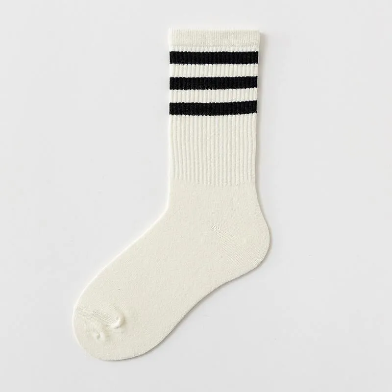 Solid Color Casual Striped Socks For Women