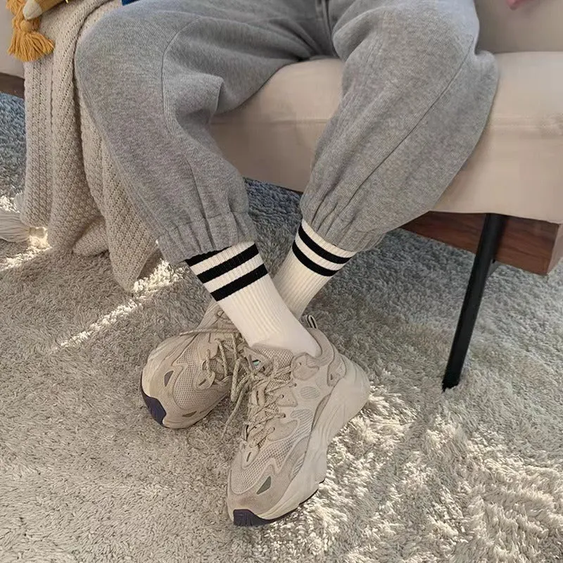 Solid Color Casual Striped Socks For Women