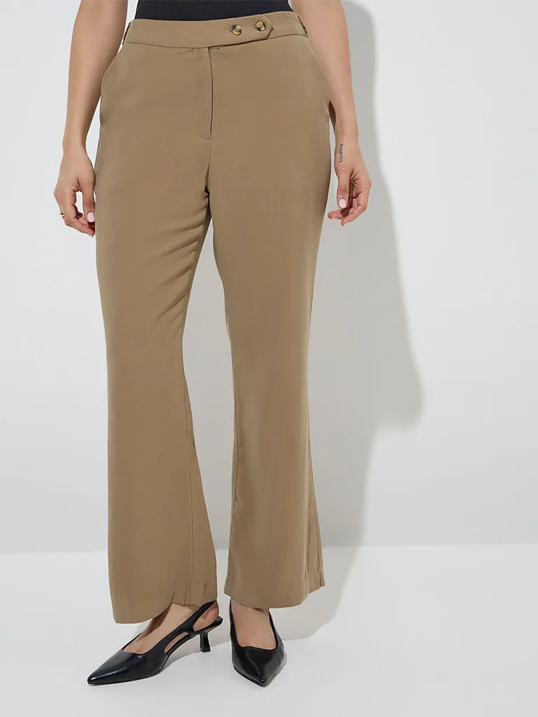Wardrobe Khaki High-Rise Bootcut Trousers