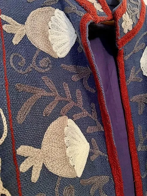 Wearable Art In This Hand Embroidered Short Jacket.  (Navy)