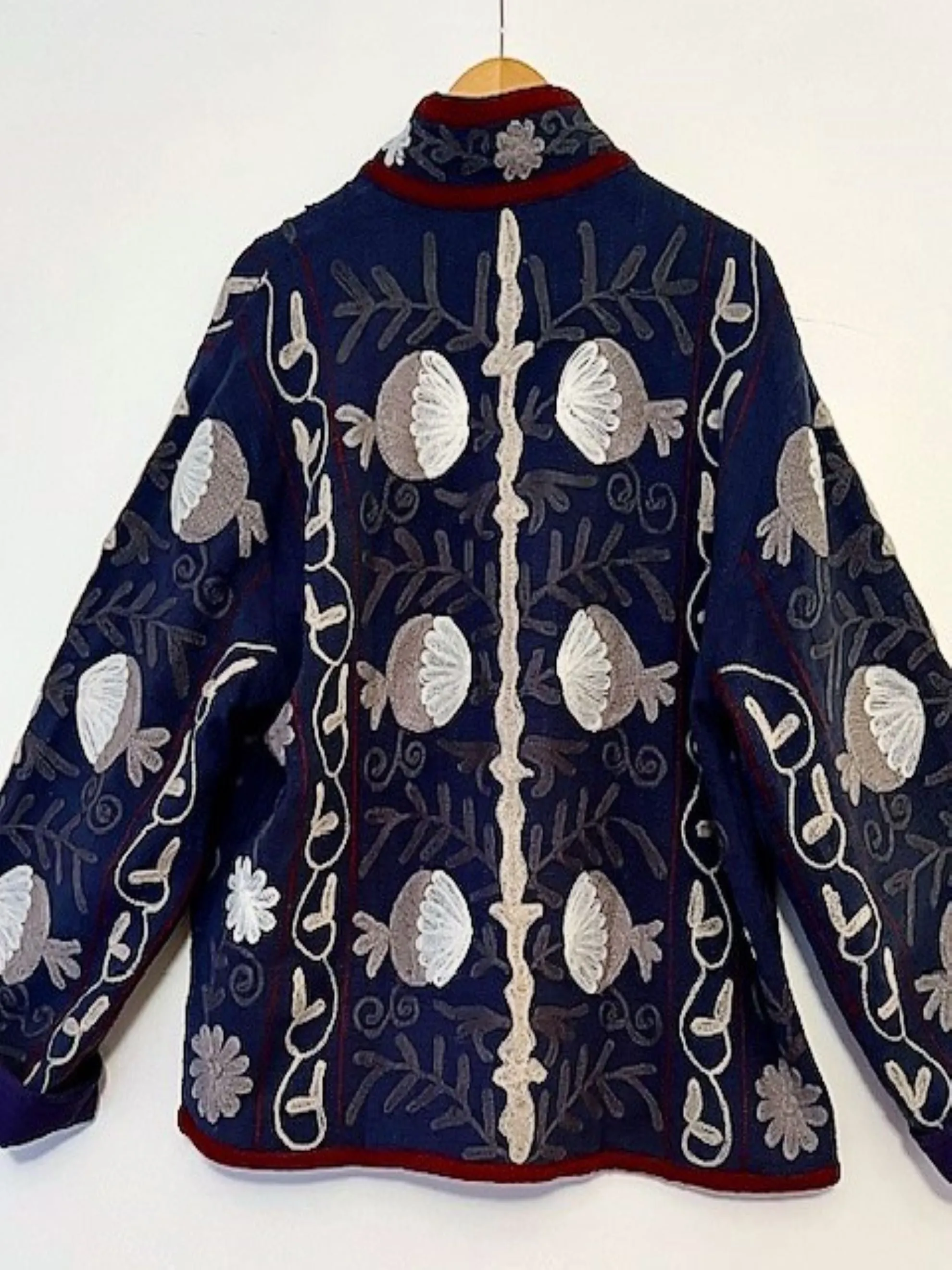 Wearable Art In This Hand Embroidered Short Jacket.  (Navy)