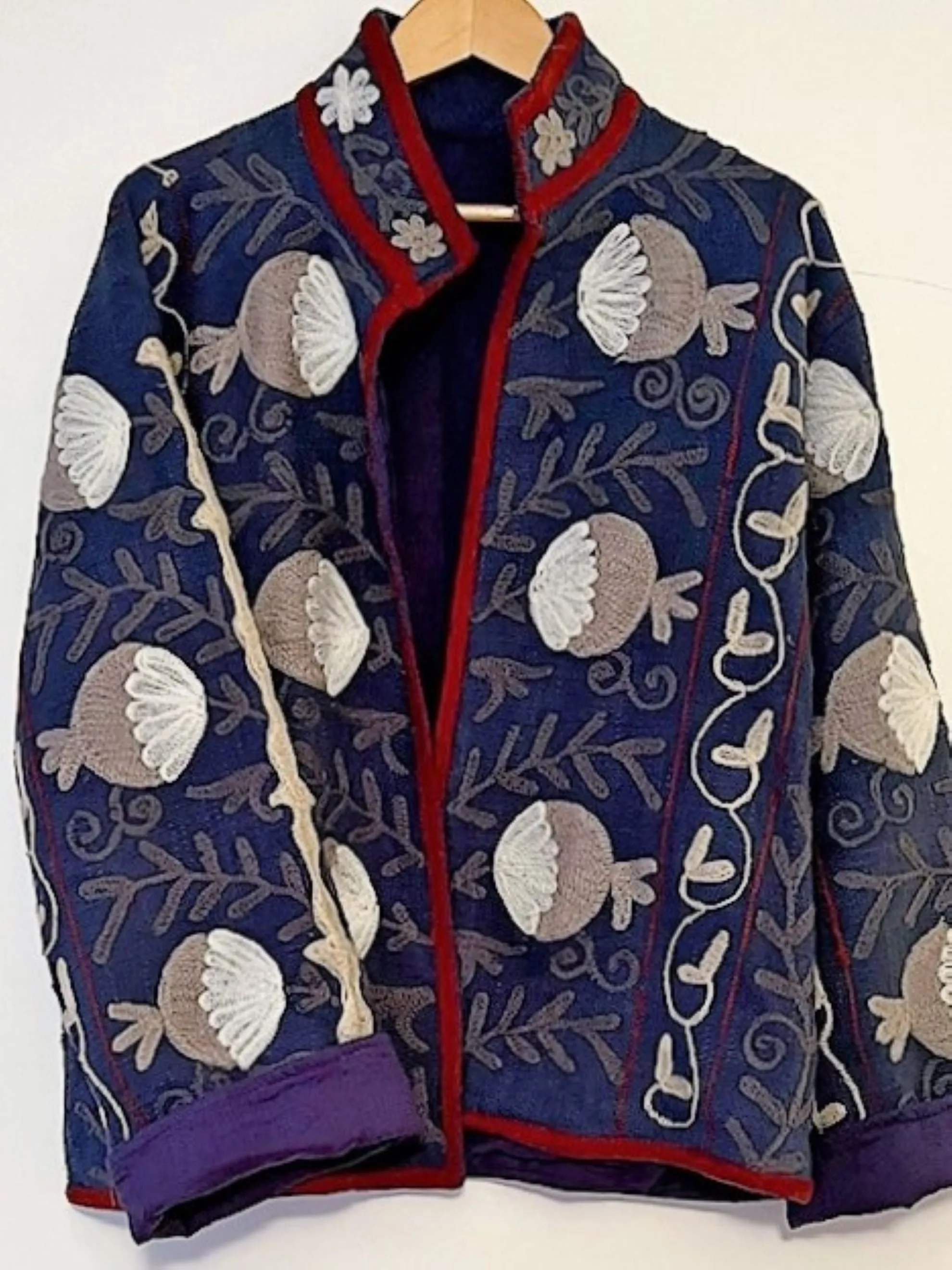 Wearable Art In This Hand Embroidered Short Jacket.  (Navy)