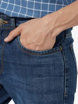 WES Casuals Blue Relaxed-Fit Whiskered Jeans