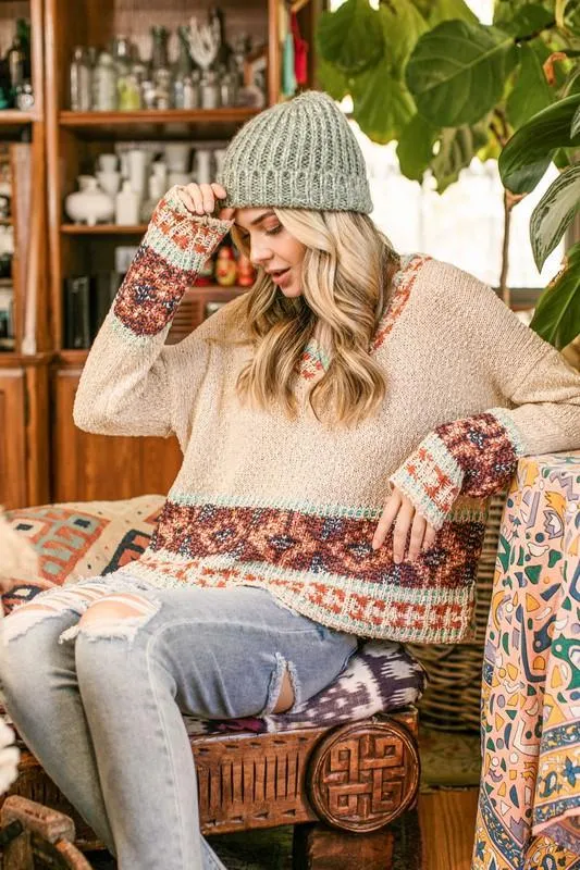 Western Cream Sweater