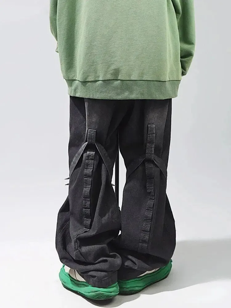 Wide Leg Stressed Black Raver Jeans