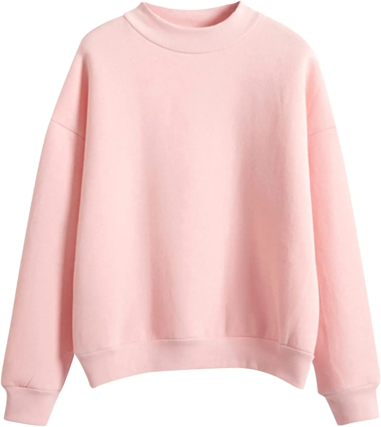 Womens Fashion Cotton Pullover Casual Solid Color Oversized Long Sleeve Round Neck Sweatshirt Tops Soft Basic Hoodie