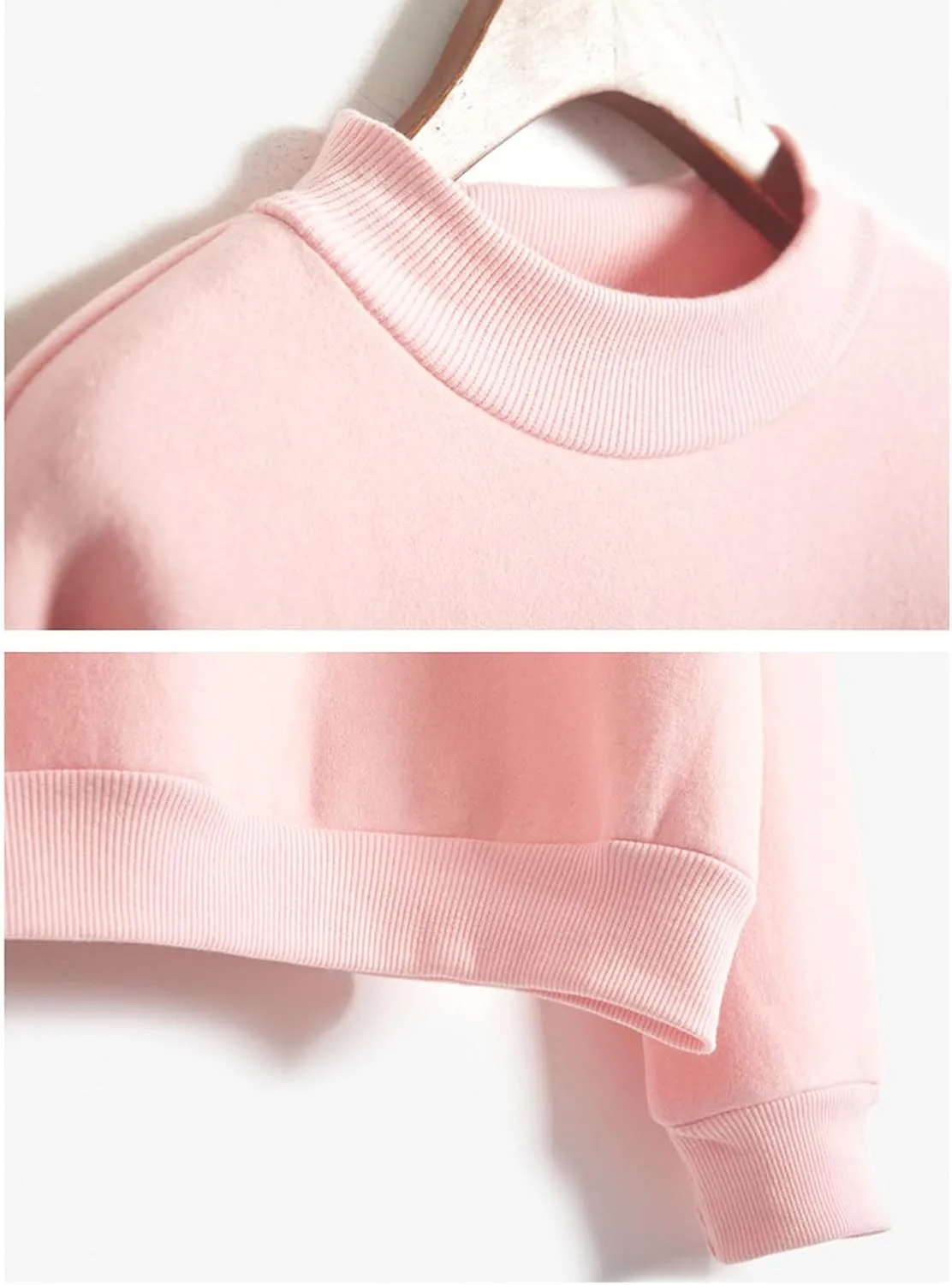 Womens Fashion Cotton Pullover Casual Solid Color Oversized Long Sleeve Round Neck Sweatshirt Tops Soft Basic Hoodie