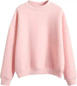 Womens Fashion Cotton Pullover Casual Solid Color Oversized Long Sleeve Round Neck Sweatshirt Tops Soft Basic Hoodie