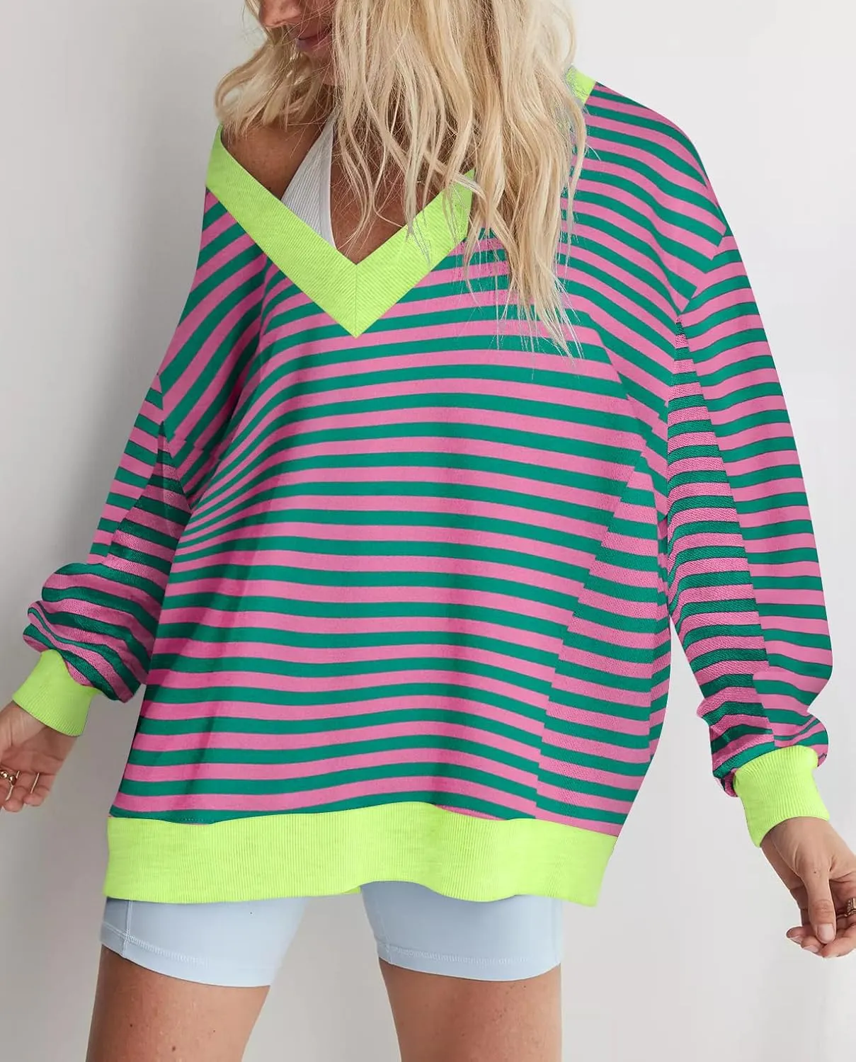 Womens Oversized Sweatshirt V Neck Loose Soft Long Sleeve Pullover Tops Fashion Hoodies Lightweight Clothes