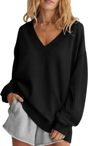 Womens Oversized Sweatshirt V Neck Loose Soft Long Sleeve Pullover Tops Fashion Hoodies Lightweight Clothes