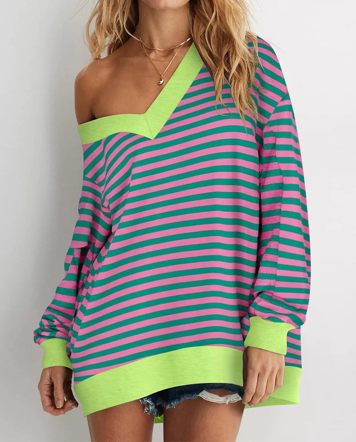 Womens Oversized Sweatshirt V Neck Loose Soft Long Sleeve Pullover Tops Fashion Hoodies Lightweight Clothes