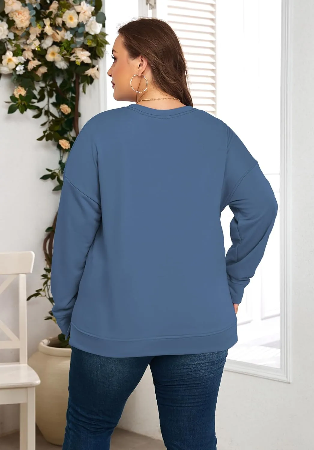 Women's Plus Size Casual Crew Neck Sweatshirt Loose Soft Long Sleeve Pullover Tops XL-5XL