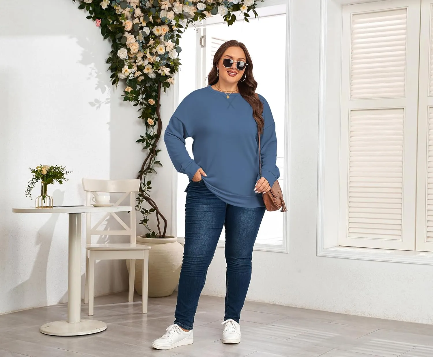 Women's Plus Size Casual Crew Neck Sweatshirt Loose Soft Long Sleeve Pullover Tops XL-5XL