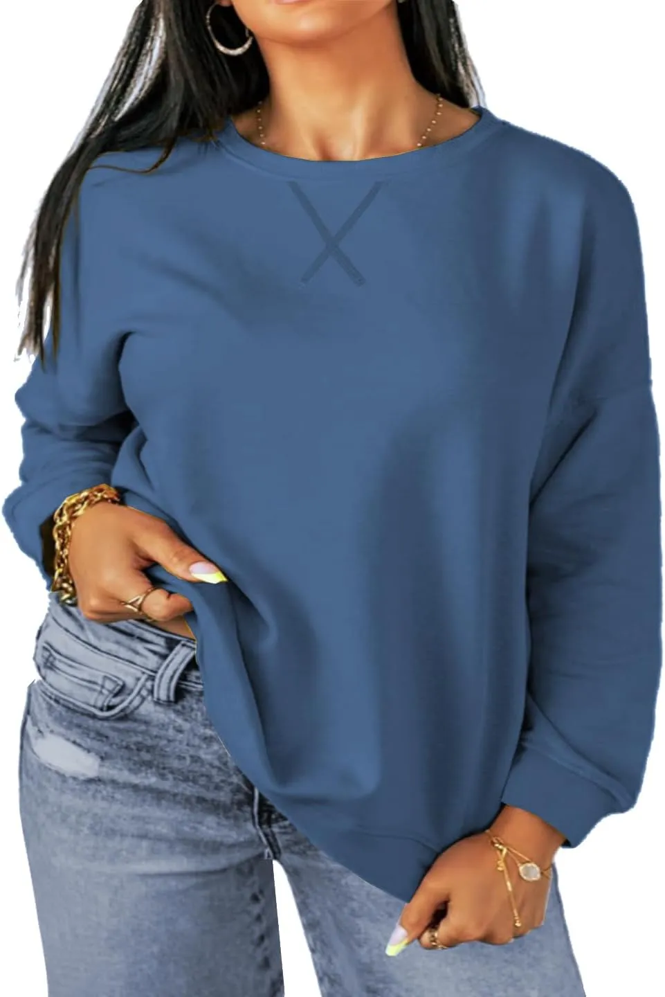 Women's Plus Size Casual Crew Neck Sweatshirt Loose Soft Long Sleeve Pullover Tops XL-5XL
