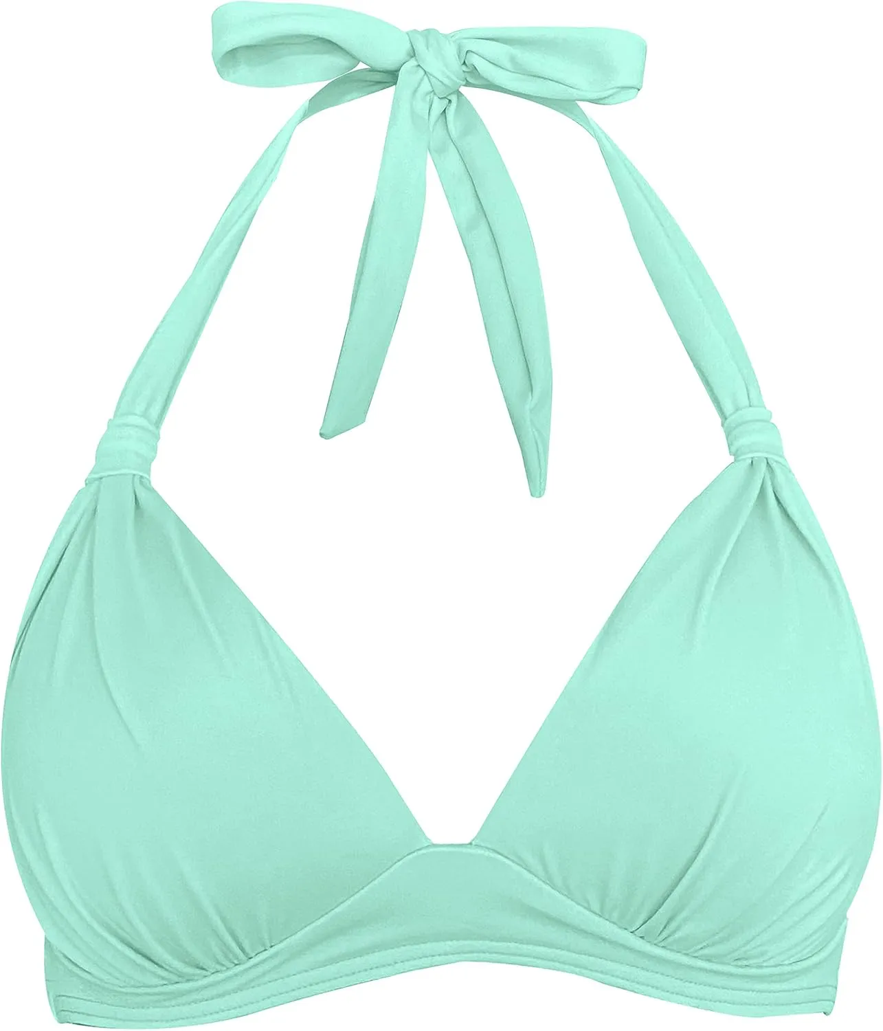 Women's Retro 50s Plaid Pattern Polka Dot Halter Molded Soft Pads Vintage Bikini Swimsuits Tops