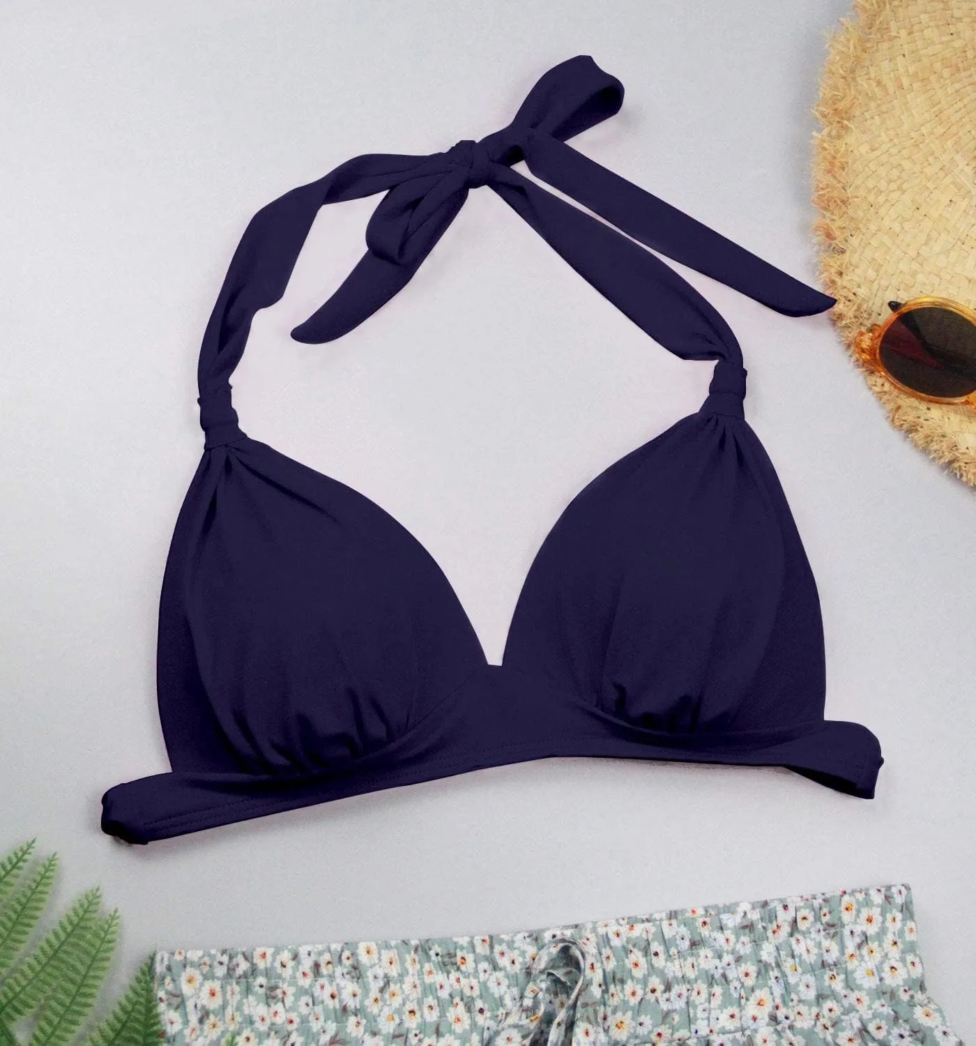 Women's Retro 50s Plaid Pattern Polka Dot Halter Molded Soft Pads Vintage Bikini Swimsuits Tops