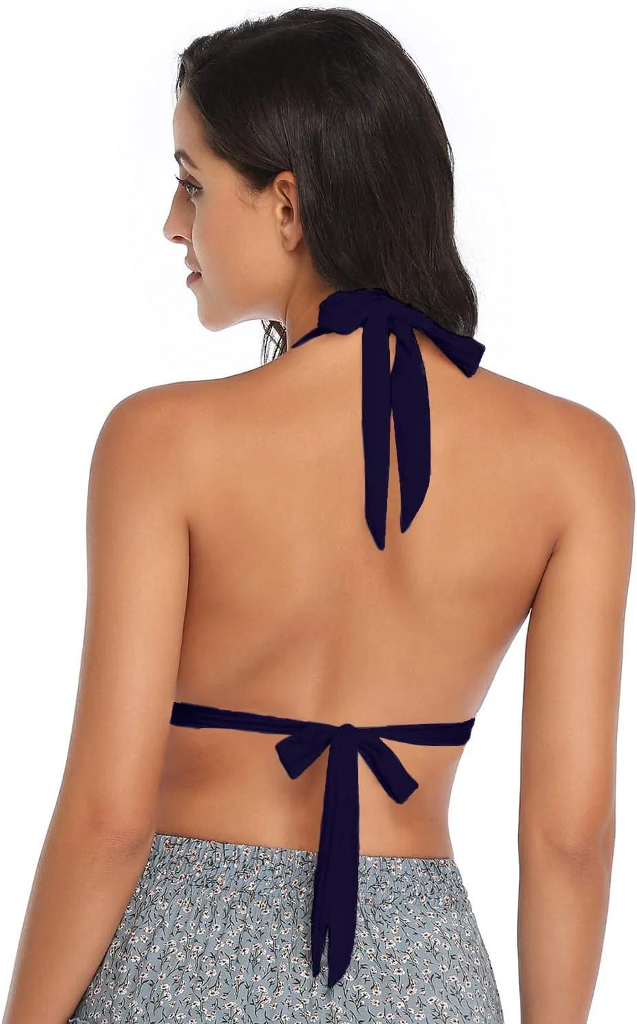 Women's Retro 50s Plaid Pattern Polka Dot Halter Molded Soft Pads Vintage Bikini Swimsuits Tops
