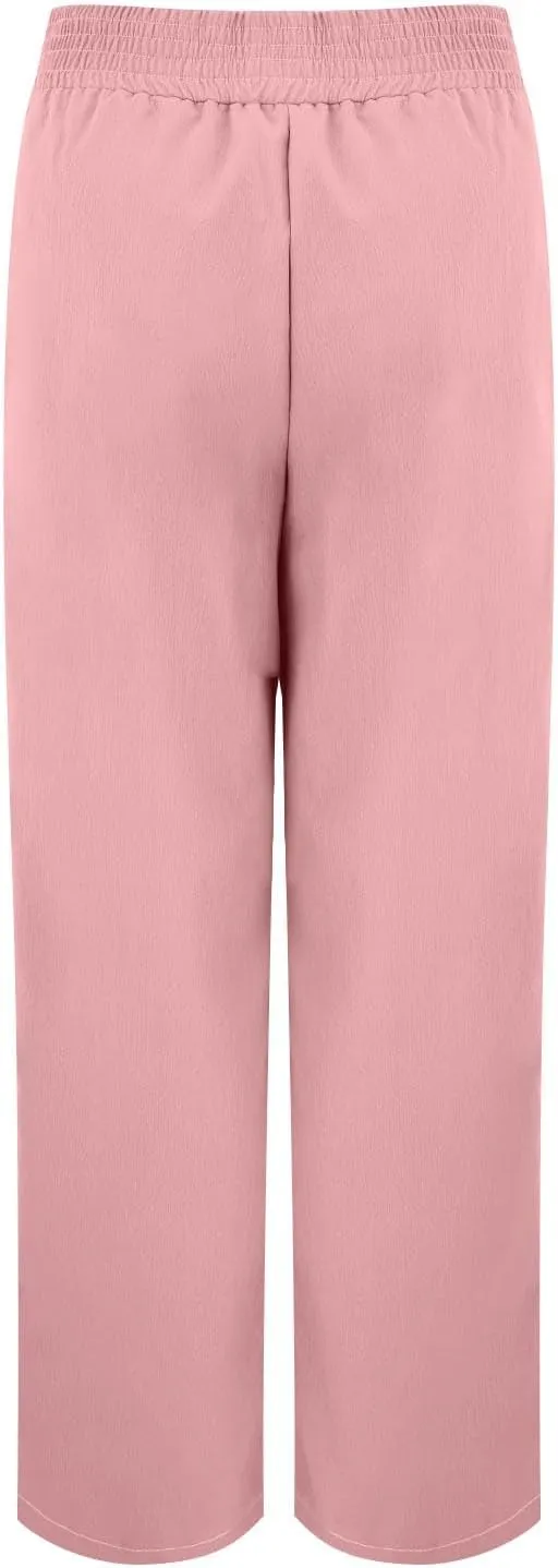 Women's Stylish Linen Palazzo Pants V-Crossover Waisted Wide Leg Casual Lounge Trousers Summer Boho Yoga Beach Pants