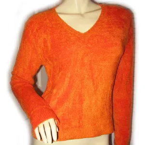 Womens Sweaters Tops BRIGHT ORANGE Long Sleeve V-Neck Winter Layering Sweater TOP SHIRT Medium